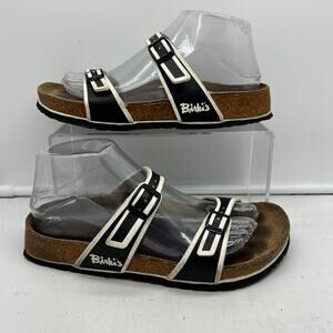 Birkenstock Birki's Salina Sandal Womens 38 US 7 Black White Strap Slide Shoe *